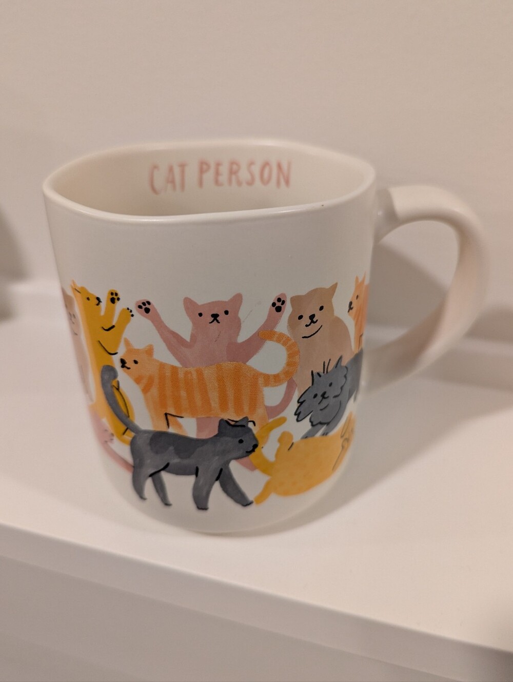Ceramic Cat-Illustration Mug - White with Multicolor Cats